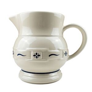 LONGABERGER Pottery Large Pitcher Ivory Blue Woven Accent USA Farmhouse Decor